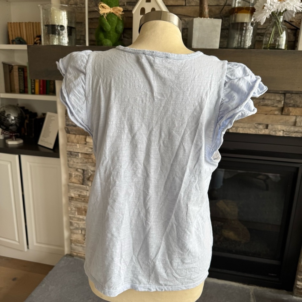 Dkny Blue Ruffled Cap Sleeve T-Shirt - Picture 3 of 10